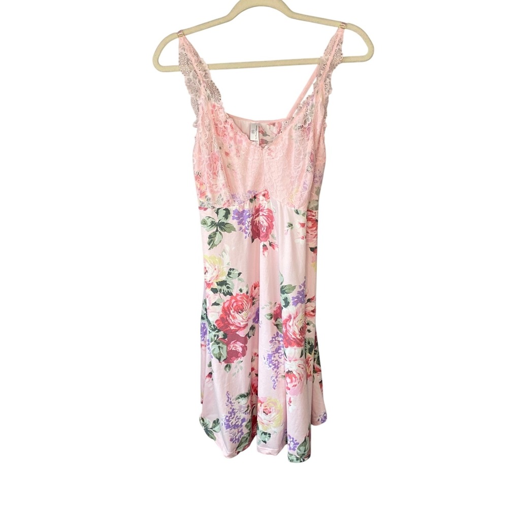 Flora Nikrooz Pink‎ Floral/Lace Chemise Nightgown Adjustable Strap Sleeveless XL